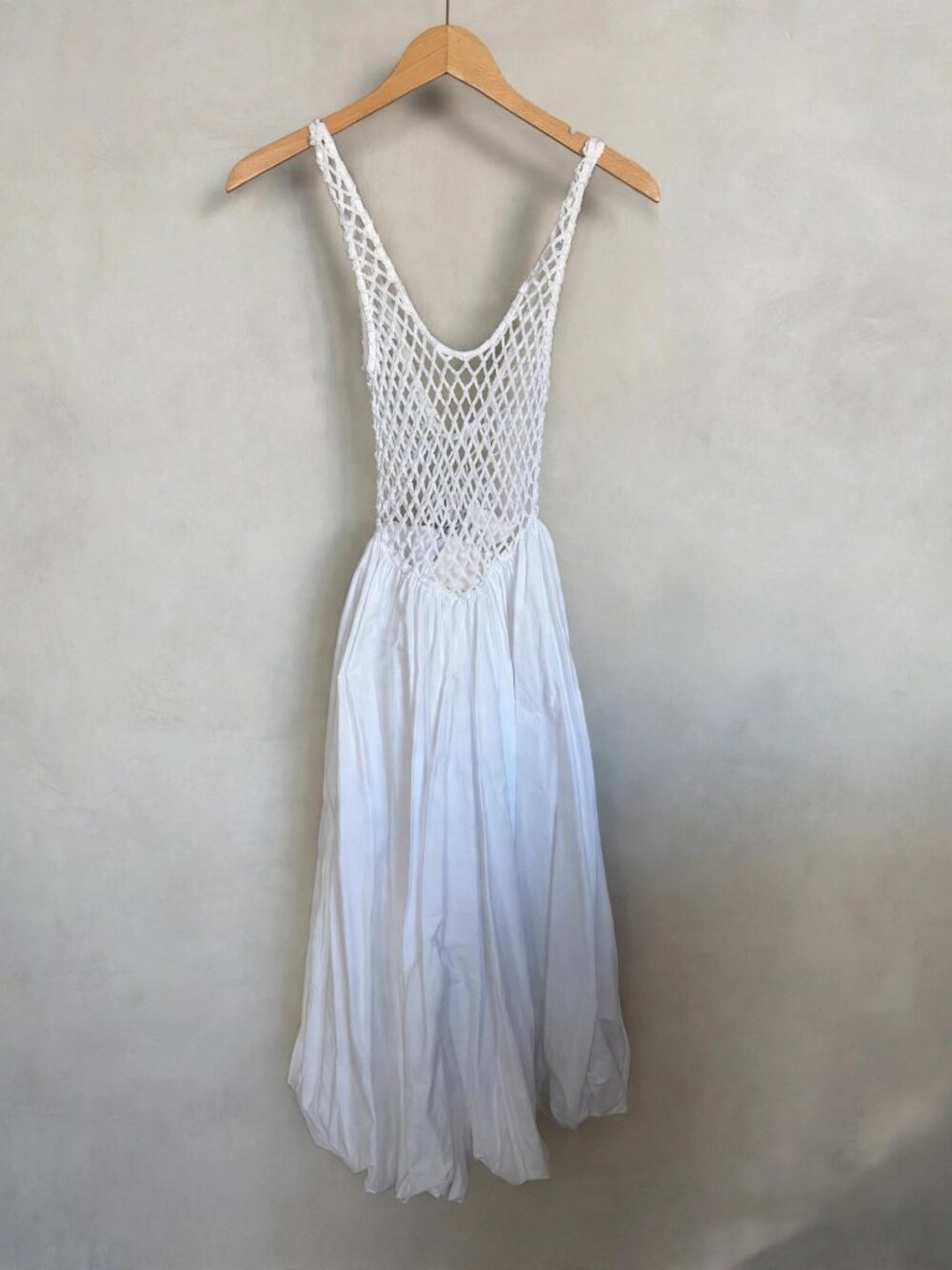Zara Mixed Crochet Bodice Midi Balloon Dress White NWT Size S